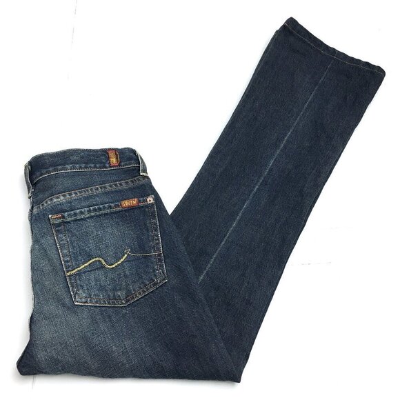 7 For All Mankind Women's Flare Leg Jeans Cotton Low Rise size 27 length 31" - Picture 1 of 9